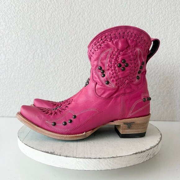 Lane COSSETTE Womens Cowboy Bootie 7.5 Pink Leather Western Short Ankle Boots - Picture 5 of 13